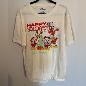 Disney Holiday Tee - Cream with Red and Green